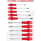 HON 5’li Torx & 5’li Lokma Tornavida Seti Krom-Vanadyum Çelikten Dayanıklı Yapı ile Ergonomik Tasarım