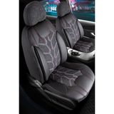 honda City ile Uyumlu Lüx Deri Detaylı Keten Oto Koltuk Kılıfı Ön Arka Takım Karaca Siyah