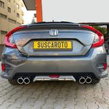 Honda Civic Fc5 2016-2021 Araca Özel Siyah Gri Arka Difüzör Tırnaklı 4 Yuvarlak Egzoz Çıkışlı Arka Tampon Eki İthal 1.Sınıf