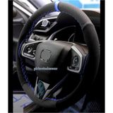 Honda Civic Uyumlu Alkantara Karbon Dikmeli Deri Direksiyon Kilifi Mavi Yuzuklu