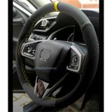 Honda Civic Uyumlu Karbon Alkantara Dikmeli Direksiyon Kilifi Nubuk Sari Yuzuklu