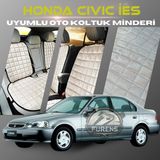 Honda Ies Parlak Bej Renk Tay Tüyü Cepli & Terletmez Sırtlı Oto Koltuk Minder Seti - Koltuk Koruma Kılıfı (Ön & Arka Tam Set)