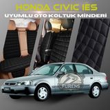 Honda Ies Parlak Siyah Renk Tay Tüyü Cepli & Terletmez Sırtlı Oto Koltuk Minder Seti - Koltuk Koruma Kılıfı (Ön & Arka Tam Set)