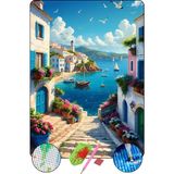 HONDEP 5D Elmas Boyama Seti – Akdeniz Sahil Kasabası | 40x50 cm - Tuvale Gerili Diamond Painting Sayılarla Boyama Elmas Mozaik Tablo - Çok Renkli
