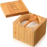 Honeydak Bambu tuz mahzeni bambu saklama kutusu, manyetik döner kapaklı ahşap kaşık, bambu baharat saklama kutusu, mutfak için tuz kabı, 6 oz