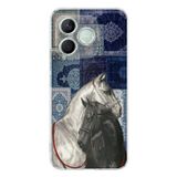 Honor 600 Lite Uyumlu Mavi Kilim Desenli Siyah ve Beyaz At Baskılı Silikon Kılıf