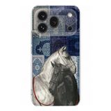 Honor 600 Pro Uyumlu Mavi Kilim Desenli Siyah ve Beyaz At Baskılı Silikon Kılıf