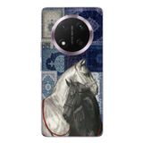 Honor Magic 7 Lite Uyumlu Mavi Kilim Desenli Siyah ve Beyaz At Baskılı Silikon Kılıf
