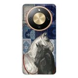 Honor Magic 8 Lite Uyumlu Mavi Kilim Desenli Siyah ve Beyaz At Baskılı Silikon Kılıf