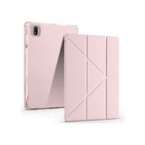 Honor Magic Pad 2 Uyumlu Kalem Bölmeli Uyku Modlu Standlı Trifolding Tablet Kılıfı - Rose Gold