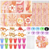 Honoson 122 adet iki harika parti iyilik Retro Retro hippi doğum günü süslemeleri malzemeleri Boho Stay Groovy not defteri kalem damga kalemtıraş gözlük etiket çanta sınıf ödülleri çocuklar için