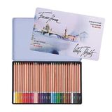 Honsell 80128 - White Nights sulu boya kalemleri 36'lı set, metal kutu içinde, yüksek renk parlaklığına sahip ahşap kaplı kalemler, yumuşak renk çizgisi, suyla boyanabilir