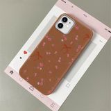 HONTINGA iPhone 12 ile Uyumlu Kılıfı Deri Dokusu Anti Düşme Yumuşak Silikon Telefon Kılıfı Çiçek Desen K7-3077 - Kahverengi