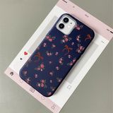 HONTINGA iPhone 12 ile Uyumlu Kılıfı Deri Dokusu Anti Düşme Yumuşak Silikon Telefon Kılıfı Çiçek Desen K7-3077 - Mavi