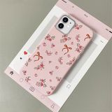 HONTINGA iPhone 12 ile Uyumlu Kılıfı Deri Dokusu Anti Düşme Yumuşak Silikon Telefon Kılıfı Çiçek Desen K7-3077 - Pembe