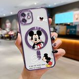 HONTINGA iPhone 12 ile Uyumlu Şeffaf Magsafe Wireless Kılıfı Düşüme Önleyici Basitlik Anti Düşme Kamera Korumali Mickey Desen Yumuşak Silikon Telefon Kılıfı Kadın ve Erkek Için Uygundur K7-2110 - Mor