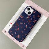 HONTINGA iPhone 13 ile Uyumlu Kılıfı Deri Dokusu Anti Düşme Yumuşak Silikon Telefon Kılıfı Çiçek Desen K7-3077 - Mavi