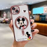 HONTINGA iPhone 13 ile Uyumlu Şeffaf Magsafe Wireless Kılıfı Düşüme Önleyici Basitlik Anti Düşme Kamera Korumali Mickey Desen Yumuşak Silikon Telefon Kılıfı Kadın ve Erkek Için Uygundur K7-2110 - Pembe