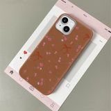 HONTINGA iPhone 14 ile Uyumlu Kılıfı Deri Dokusu Anti Düşme Yumuşak Silikon Telefon Kılıfı Çiçek Desen K7-3077 - Kahverengi