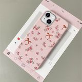HONTINGA iPhone 14 ile Uyumlu Kılıfı Deri Dokusu Anti Düşme Yumuşak Silikon Telefon Kılıfı Çiçek Desen K7-3077 - Pembe