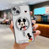HONTINGA iPhone 14 ile Uyumlu Şeffaf Magsafe Wireless Kılıfı Düşüme Önleyici Basitlik Anti Düşme Kamera Korumali Mickey Desen Yumuşak Silikon Telefon Kılıfı Kadın ve Erkek Için Uygundur K7-2110 - Gümüş