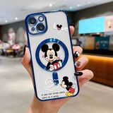 HONTINGA iPhone 14 ile Uyumlu Şeffaf Magsafe Wireless Kılıfı Düşüme Önleyici Basitlik Anti Düşme Kamera Korumali Mickey Desen Yumuşak Silikon Telefon Kılıfı Kadın ve Erkek Için Uygundur K7-2110 - Mavi