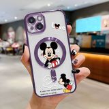 HONTINGA iPhone 14 ile Uyumlu Şeffaf Magsafe Wireless Kılıfı Düşüme Önleyici Basitlik Anti Düşme Kamera Korumali Mickey Desen Yumuşak Silikon Telefon Kılıfı Kadın ve Erkek Için Uygundur K7-2110 - Mor