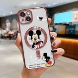 HONTINGA iPhone 14 ile Uyumlu Şeffaf Magsafe Wireless Kılıfı Düşüme Önleyici Basitlik Anti Düşme Kamera Korumali Mickey Desen Yumuşak Silikon Telefon Kılıfı Kadın ve Erkek Için Uygundur K7-2110 - Pembe