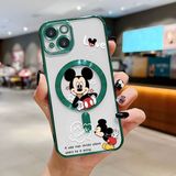HONTINGA iPhone 14 ile Uyumlu Şeffaf Magsafe Wireless Kılıfı Düşüme Önleyici Basitlik Anti Düşme Kamera Korumali Mickey Desen Yumuşak Silikon Telefon Kılıfı Kadın ve Erkek Için Uygundur K7-2110 - Yeşil