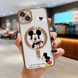 HONTINGA iPhone 14 Plus ile Uyumlu Şeffaf Magsafe Wireless Kılıfı Düşüme Önleyici Basitlik Anti Düşme Kamera Korumali Mickey Desen Yumuşak Silikon Telefon Kılıfı Kadın ve Erkek Için Uygundur K7-2110 - Altın