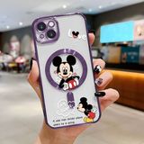 HONTINGA iPhone 14 Plus ile Uyumlu Şeffaf Magsafe Wireless Kılıfı Düşüme Önleyici Basitlik Anti Düşme Kamera Korumali Mickey Desen Yumuşak Silikon Telefon Kılıfı Kadın ve Erkek Için Uygundur K7-2110 - Mor