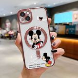 HONTINGA iPhone 14 Plus ile Uyumlu Şeffaf Magsafe Wireless Kılıfı Düşüme Önleyici Basitlik Anti Düşme Kamera Korumali Mickey Desen Yumuşak Silikon Telefon Kılıfı Kadın ve Erkek Için Uygundur K7-2110 - Pembe