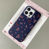 HONTINGA iPhone 14 Pro Max ile Uyumlu Kılıfı Deri Dokusu Anti Düşme Yumuşak Silikon Telefon Kılıfı Çiçek Desen K7-3077 - Mavi
