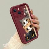 HONTINGA iPhone 15 ile Uyumlu Kılıfı Düşüme Önleyici Basitlik Anti Düşme Kamera Korumali Tatlı Kedi Bordo Desen Yumuşak Silikon Telefon Kılıfı Kadın ve Erkek Için Uygundur Arka Kılıf K2-7154 - Renkli