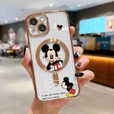 HONTINGA iPhone 15 ile Uyumlu Şeffaf Magsafe Wireless Kılıfı Düşüme Önleyici Basitlik Anti Düşme Kamera Korumali Mickey Desen Yumuşak Silikon Telefon Kılıfı Kadın ve Erkek Için Uygundur K7-2110 - Altın