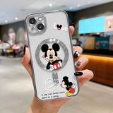 HONTINGA iPhone 15 Plus ile Uyumlu Şeffaf Magsafe Wireless Kılıfı Düşüme Önleyici Basitlik Anti Düşme Kamera Korumali Mickey Desen Yumuşak Silikon Telefon Kılıfı Kadın ve Erkek Için Uygundur K7-2110 - Gümüş