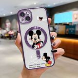 HONTINGA iPhone 15 Plus ile Uyumlu Şeffaf Magsafe Wireless Kılıfı Düşüme Önleyici Basitlik Anti Düşme Kamera Korumali Mickey Desen Yumuşak Silikon Telefon Kılıfı Kadın ve Erkek Için Uygundur K7-2110 - Mor