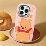 HONTINGA iPhone 15 Pro ile Uyumlu Kılıf Kamera Korumalı Düşüme Önleyici Kamera Koruyucu Pembe Yumuşak Silikon Couple Telefon Kılıfı Ayıcık Desenli K4-0450