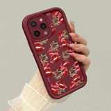 HONTINGA iPhone 15 Pro ile Uyumlu Kılıfı Düşüme Önleyici Basitlik Anti Düşme Kamera Korumali Kalp Bordo Desen Yumuşak Silikon Telefon Kılıfı Kadın ve Erkek Için Uygundur K2-7085 - Renkli