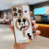 HONTINGA iPhone 15 Pro ile Uyumlu Şeffaf Magsafe Wireless Kılıfı Düşüme Önleyici Basitlik Anti Düşme Kamera Korumali Mickey Desen Yumuşak Silikon Telefon Kılıfı Kadın ve Erkek Için Uygundur K7-2110 - Altın