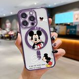 HONTINGA iPhone 15 Pro ile Uyumlu Şeffaf Magsafe Wireless Kılıfı Düşüme Önleyici Basitlik Anti Düşme Kamera Korumali Mickey Desen Yumuşak Silikon Telefon Kılıfı Kadın ve Erkek Için Uygundur K7-2110 - Mor