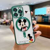 HONTINGA iPhone 15 Pro ile Uyumlu Şeffaf Magsafe Wireless Kılıfı Düşüme Önleyici Basitlik Anti Düşme Kamera Korumali Mickey Desen Yumuşak Silikon Telefon Kılıfı Kadın ve Erkek Için Uygundur K7-2110 - Yeşil