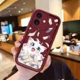 HONTINGA iPhone 16 ile Uyumlu Kılıfı Düşüme Önleyici Basitlik Anti Düşme Kamera Korumali Sevimli Kedi Bordo Desen Yumuşak Silikon Telefon Kılıfı Kadın ve Erkek Için Uygundur K2-7082 - Renkli