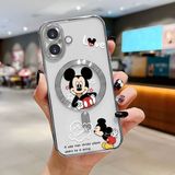 HONTINGA iPhone 16 ile Uyumlu Şeffaf Magsafe Wireless Kılıfı Düşüme Önleyici Basitlik Anti Düşme Kamera Korumali Mickey Desen Yumuşak Silikon Telefon Kılıfı Kadın ve Erkek Için Uygundur K7-2110 - Gümüş
