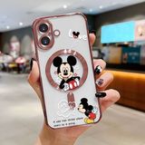 HONTINGA iPhone 16 ile Uyumlu Şeffaf Magsafe Wireless Kılıfı Düşüme Önleyici Basitlik Anti Düşme Kamera Korumali Mickey Desen Yumuşak Silikon Telefon Kılıfı Kadın ve Erkek Için Uygundur K7-2110 - Pembe