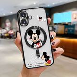 HONTINGA iPhone 16 ile Uyumlu Şeffaf Magsafe Wireless Kılıfı Düşüme Önleyici Basitlik Anti Düşme Kamera Korumali Mickey Desen Yumuşak Silikon Telefon Kılıfı Kadın ve Erkek Için Uygundur K7-2110 - Siyah