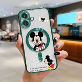 HONTINGA iPhone 16 ile Uyumlu Şeffaf Magsafe Wireless Kılıfı Düşüme Önleyici Basitlik Anti Düşme Kamera Korumali Mickey Desen Yumuşak Silikon Telefon Kılıfı Kadın ve Erkek Için Uygundur K7-2110 - Yeşil