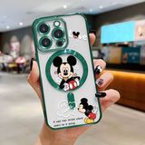 HONTINGA iPhone 16 Pro ile Uyumlu Şeffaf Magsafe Wireless Kılıfı Düşüme Önleyici Basitlik Anti Düşme Kamera Korumali Mickey Desen Yumuşak Silikon Telefon Kılıfı Kadın ve Erkek Için Uygundur K7-2110 - Yeşil