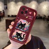 HONTINGA iPhone 16 Pro Max ile Uyumlu Kılıfı Düşüme Önleyici Basitlik Anti Düşme Kamera Korumali Sevimli Kedi Bordo Desen Yumuşak Silikon Telefon Kılıfı Kadın ve Erkek Için Uygundur K2-7082 - 001-Renkli