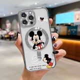 HONTINGA iPhone 16 Pro Max ile Uyumlu Şeffaf Magsafe Wireless Kılıfı Düşüme Önleyici Basitlik Anti Düşme Kamera Korumali Mickey Desen Yumuşak Silikon Telefon Kılıfı Kadın ve Erkek Için Uygundur K7-2110 - Gümüş
